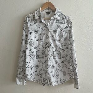 Talbots Floral Button up Size XS Whimsical Birdcages and Butterflies Office-wear
